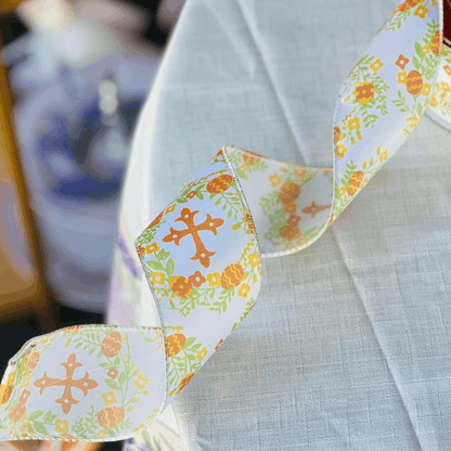 Fita Aramada Decorativa Estampada Laranja  6,3cm x 9,14m