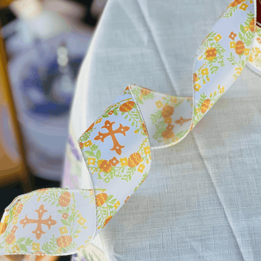 Fita Aramada Decorativa Estampada Laranja  6,3cm x 9,14m