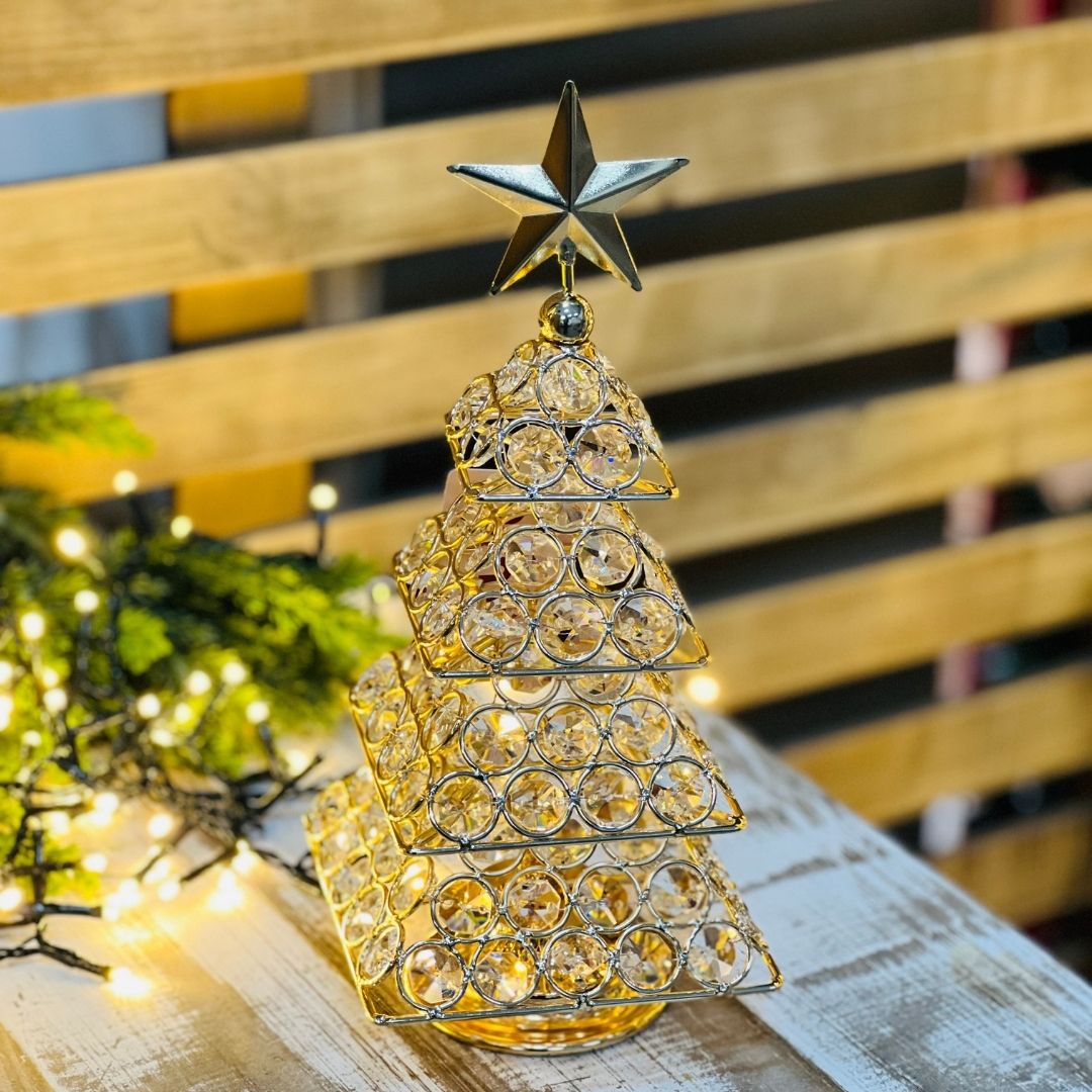 Árvore de Natal Metal com Pedrarias Dourada - 27cm