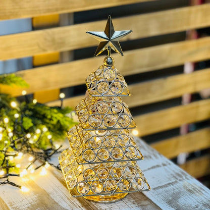 Árvore de Natal Metal com Pedrarias Dourada - 27cm