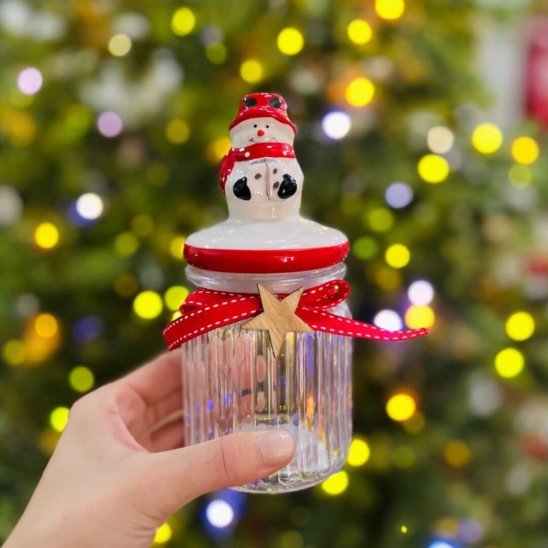 Pote de Vidro com Tampa Hermética Natalino Boneco de Neve - 300ml