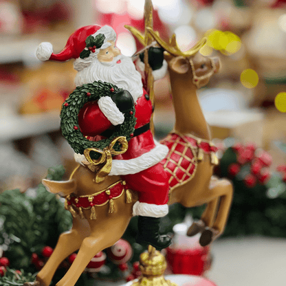 Papai Noel no Carrossel Vermelho de Resina 45,5x28,6cm