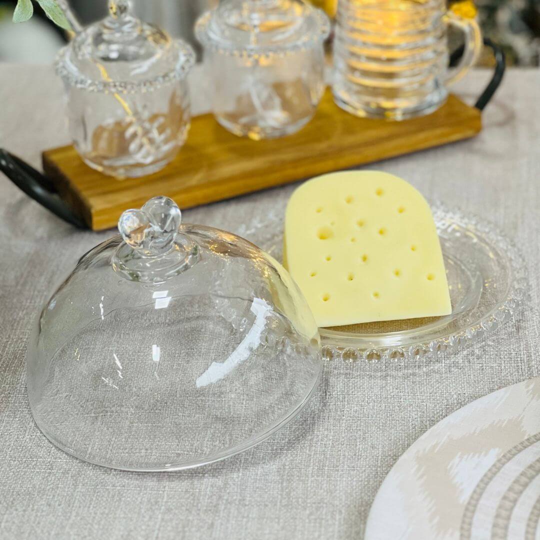 Queijeira de Cristal Com Tampa de Coração - 19,5x13cm