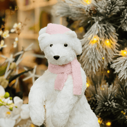 Urso de Natal Branco e Rosa Em Pé de Sisal 48cm