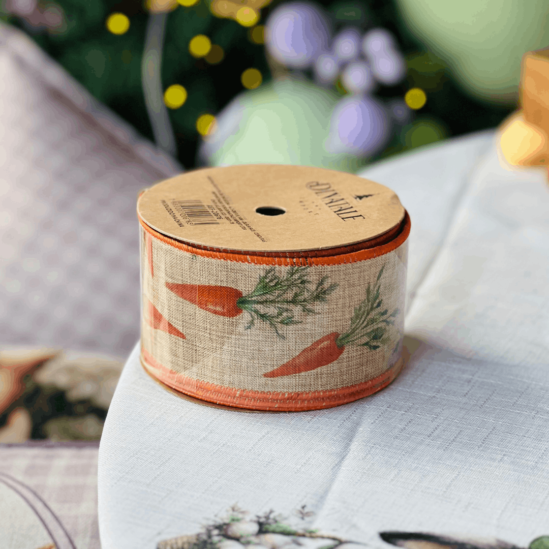 Fita Decorativa Aramada Cenouras 6,3cm x 9,14m - Dupla Face