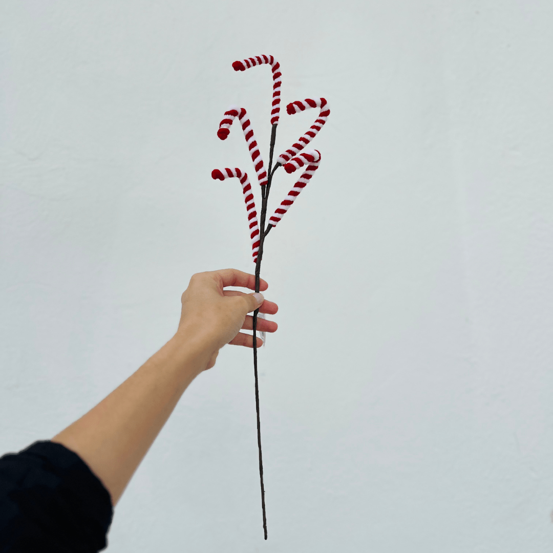 Galho Candy Cane Vermelho e Branco 48cm