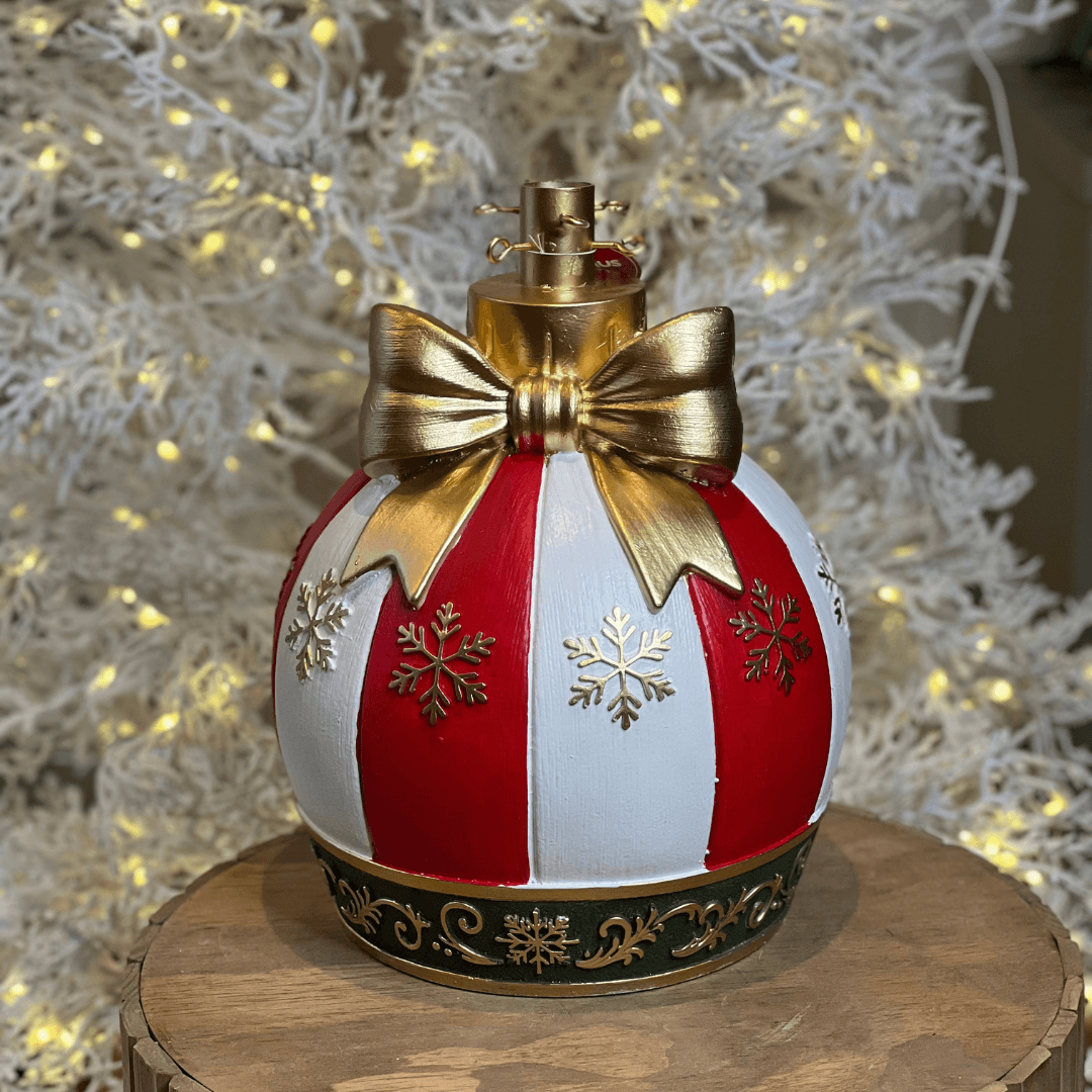 Base para Árvore de Natal Bola Listrada com Laço – 38cm