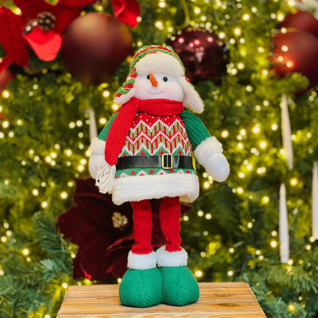 Boneca de Neve Natalina Em Pé Com Tricot 42cm - Tamanho Ajustavel