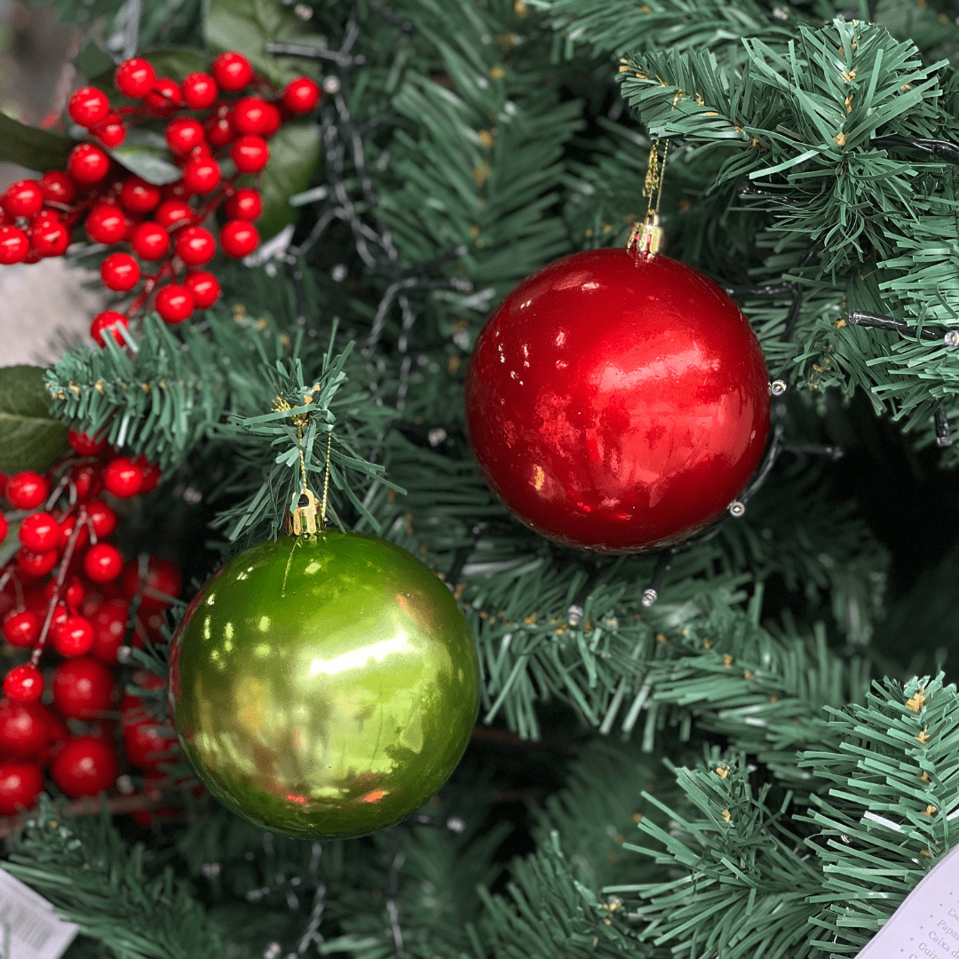 Jogo 4 Bolas Natalinas Verde e Vermelho 10cm