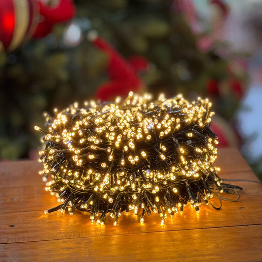 Pisca Fio Verde de 40 Metros e 1.500 Leds - Branco Quente Bivolt Com Estrobo