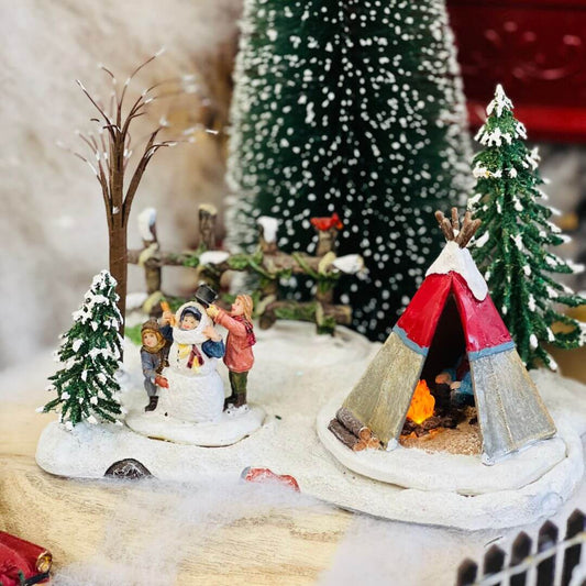 Cenário Natal Acampamento Cabana Com Led 14x21x13,5cm