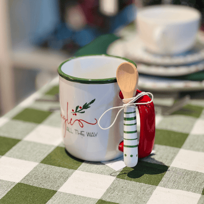Caneca Natalina de Cerâmica Com Colher Jingle All The Way 500ml 15cm