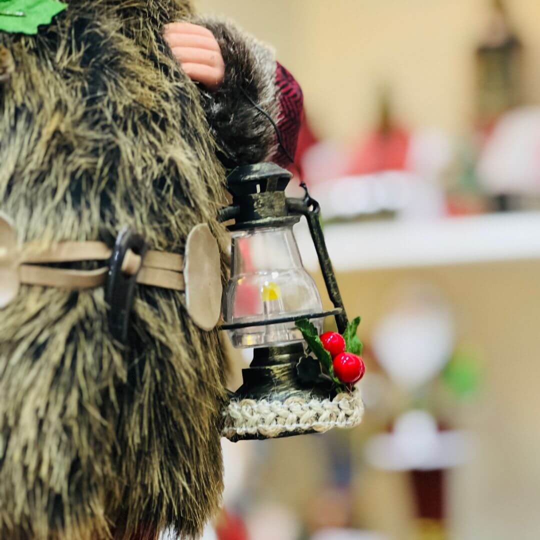 Papai Noel Rústico Com Lampião - 40cm