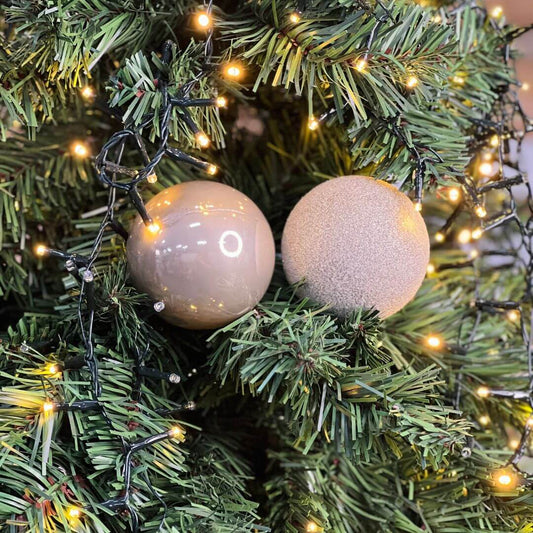 Enfeite Bola Perolada Champagne – 8cm | Jogo com 6 Peças