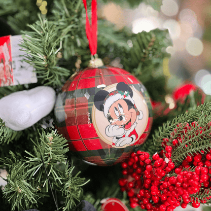 Jogo 2 Bolas Natalinas Mickey e Minnie Xadrez 12cm