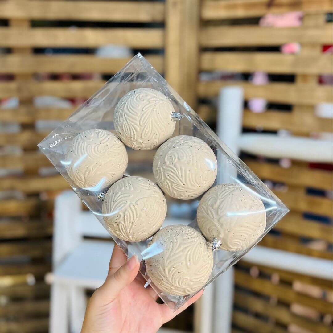 Bola Trabalhada Bege – 8cm | Jogo com 6 Peças