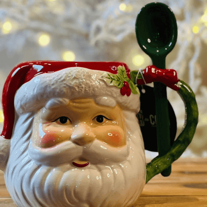 Caneca Natalina Papai Noel com Colher - 17cm