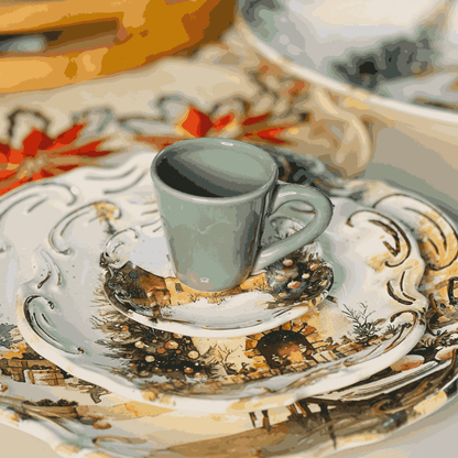 Xícara de Cafe Com Pires Noite de Neve de Cerâmica - 1un