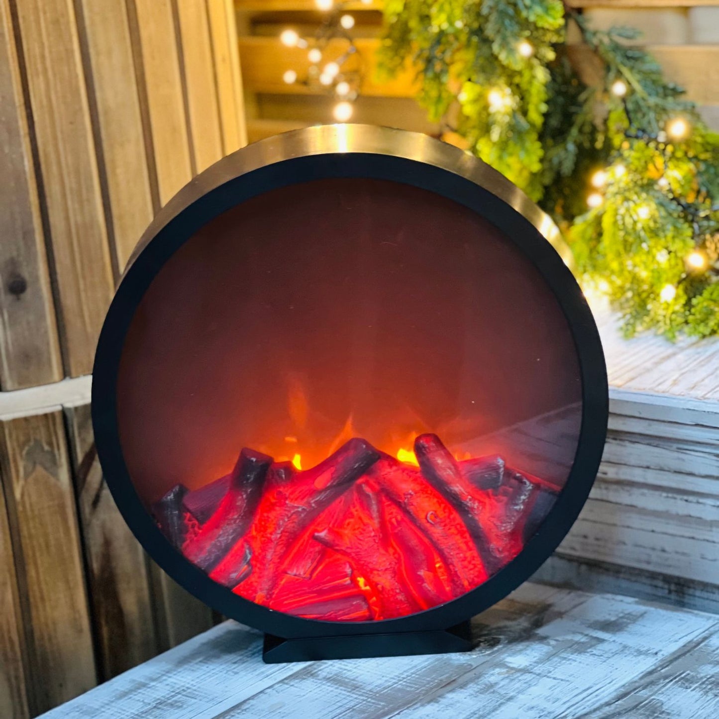Lareira Decorativa em Ferro e Madeira | 34 cm