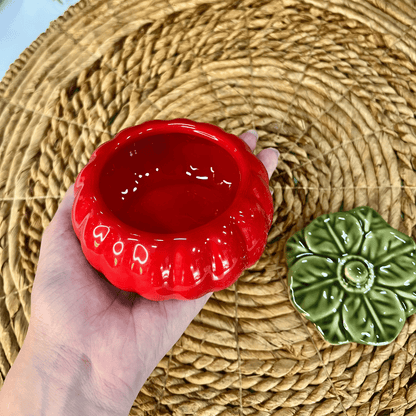 Mini Moranga Vermelha Com Tampa de Cerâmica 11cm