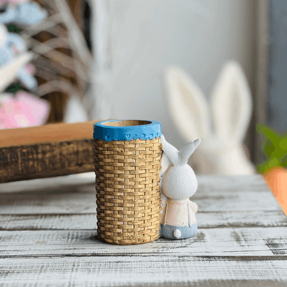 Porta Objeto Coelho com Cestinha de Resina - 12x7x10cm