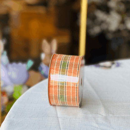 Fita Aramada Decorativa Xadrez Laranja 6,3cm x 9,14m