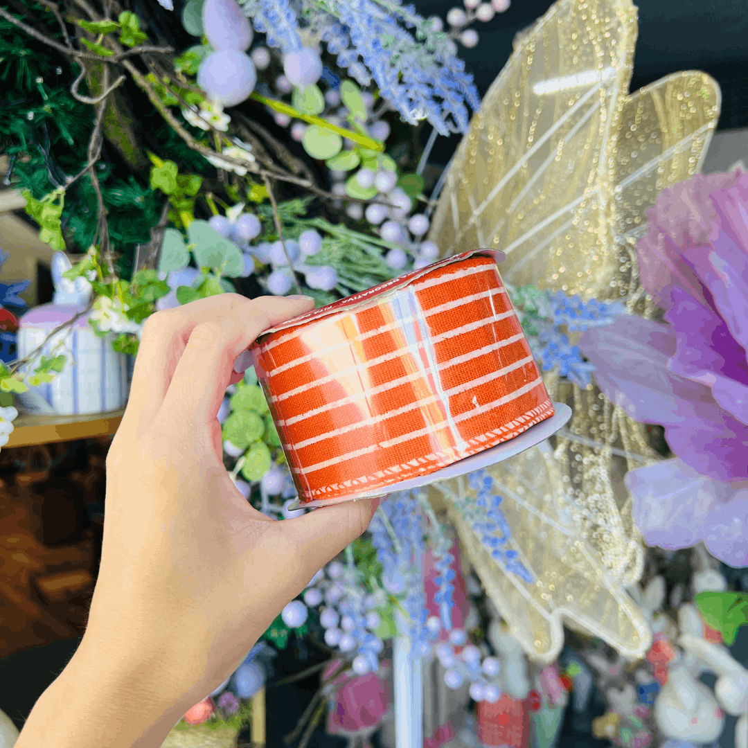 Fita Aramada Decorativa Listrada Laranja 6,3cm x 9,14m