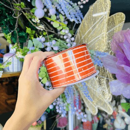 Fita Aramada Decorativa Listrada Laranja 6,3cm x 9,14m