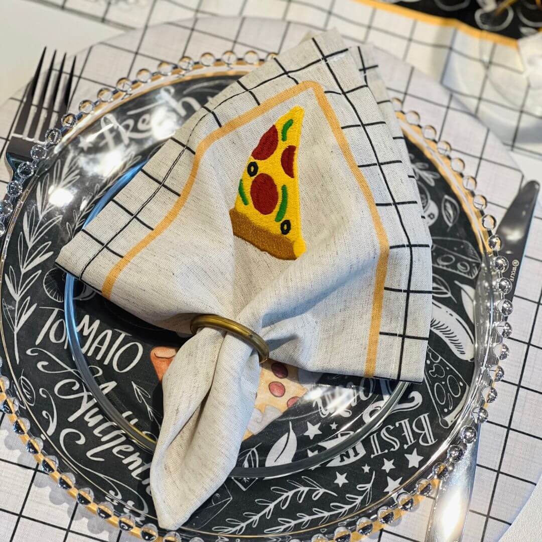 Guardanapo Pizza Com Bordado - 40cmx40cm