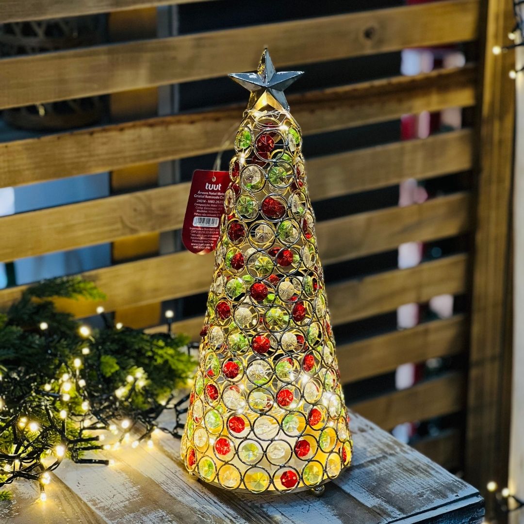 Árvore de Natal em Metal com Pedrarias Dourada | 36cm