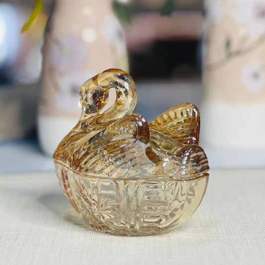 Potiche Decorativo de Vidro Cisne Âmbar - 13,5x8,7x12cm