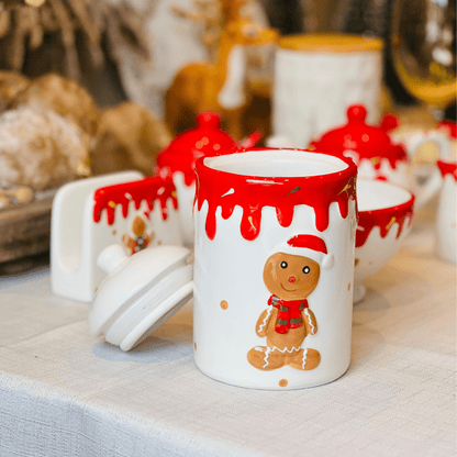 Pote Natalino de Cerâmica Gingerbread Com Vedação 18cm
