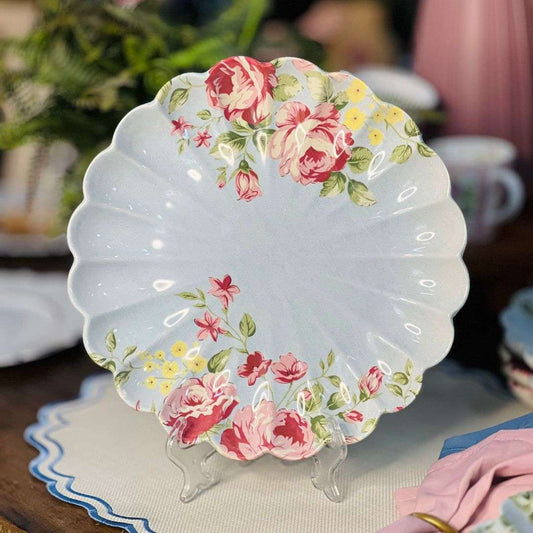 Prato Raso Relevado Azul Com Rosas Vó Dulce - 27,5cm