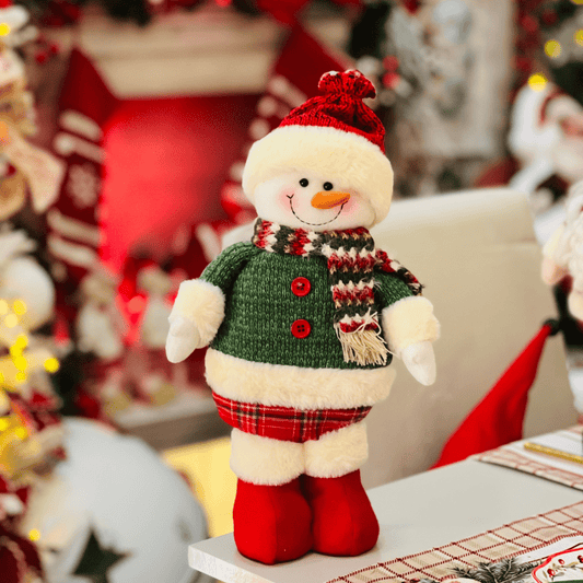 Boneco de Neve Natalino Em Pé Cachecol e Gorro 34cm