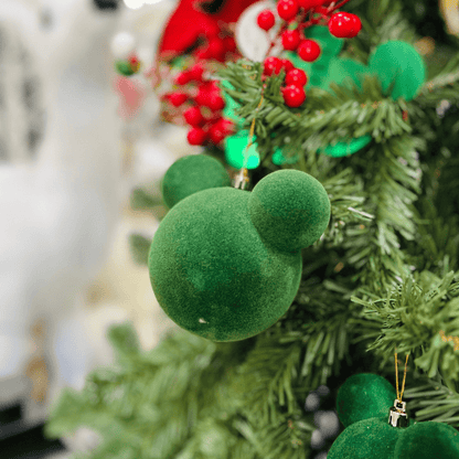 Jogo 6 Bolas Natalinas Mickey Verde Veludo 6cm