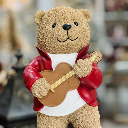 Resina Natal Urso Músico com violão - 43cmx22x18