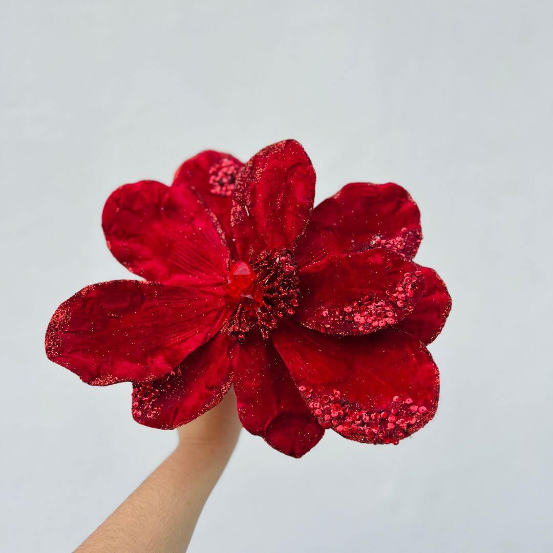 Haste Magnólia com Glitter Vermelha – 19cm