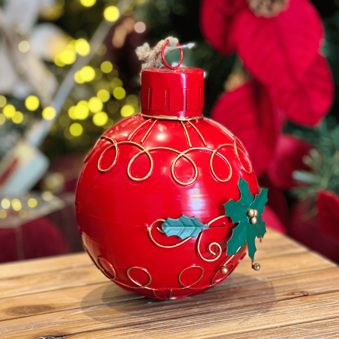 Bola Natalina Vermelha e Dourada de Metal 20x15cm 1un