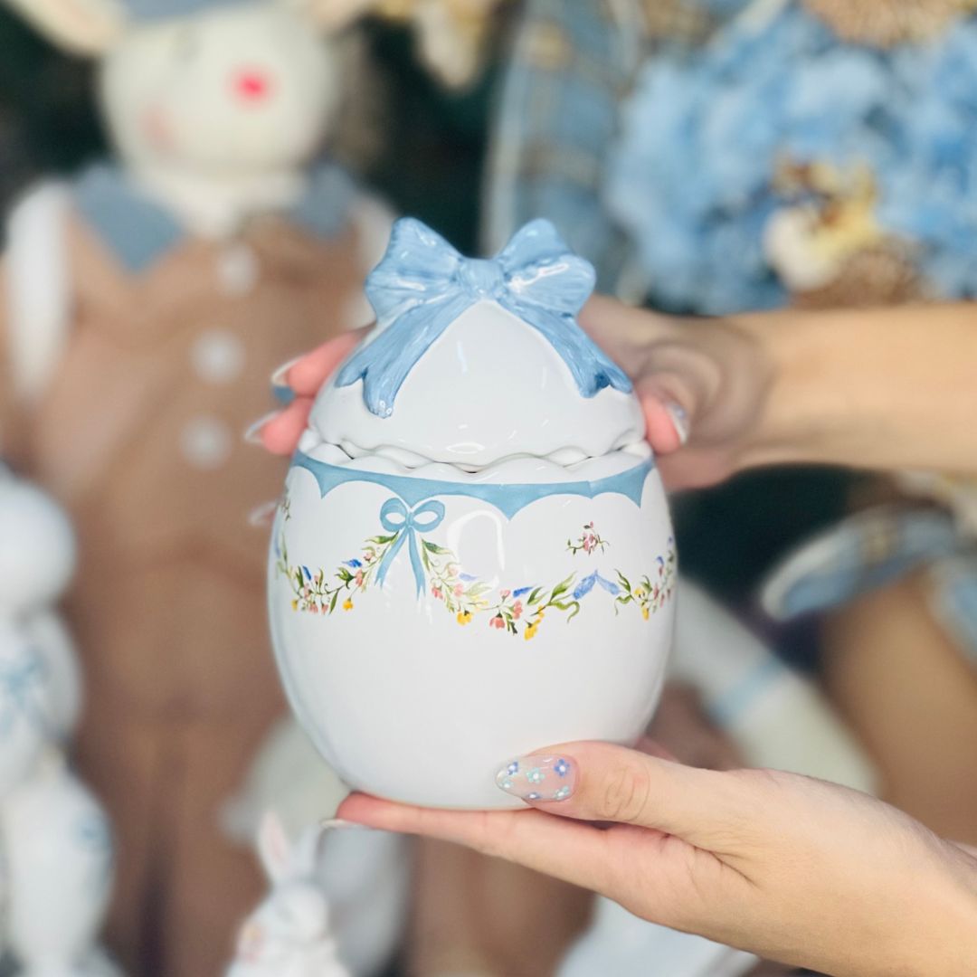 Pote Ovo Em Pé Com Laço Primavera - 16cm