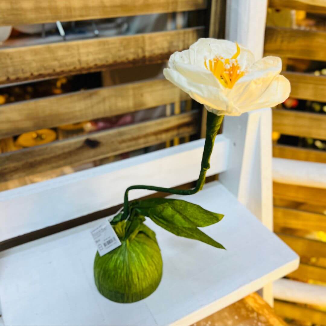 Flor Decorativa Papoula Branca – 30cm