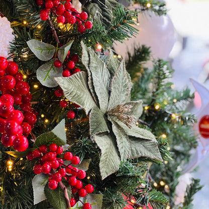 Poinsetia Verde Com Glitter - 55cm