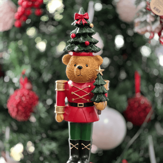Urso Natalino Quebra Nozes Vermelho e Verde de Resina 51,5x16,5cm