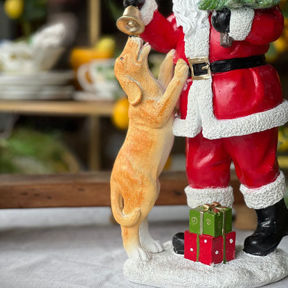 Papai Noel com Cachorrinho em Resina - 42cm