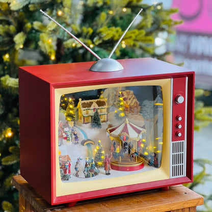 TV Natalina Com Luzes, Movimento e Som - 37,34x23,1x45cm