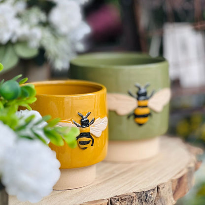Vaso de Cerâmica Honey Bee Amarelo - 10,5x10,6x11,6cm