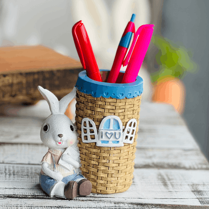 Porta Objeto Coelho com Cestinha de Resina - 12x7x10cm