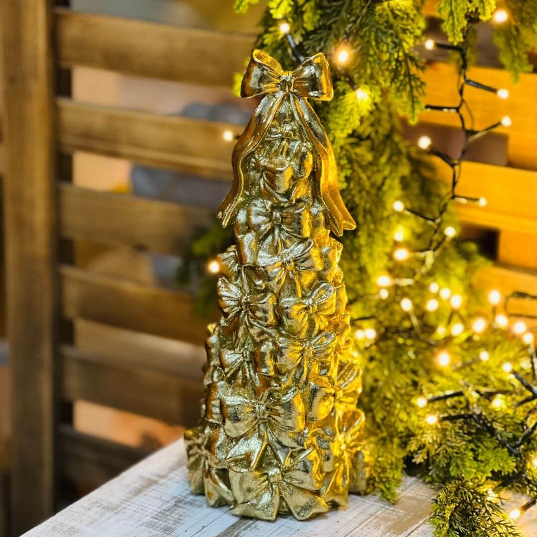 Árvore de Natal com Laços Dourados – 30cm