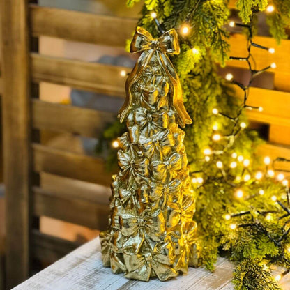 Árvore de Natal com Laços Dourados – 30cm