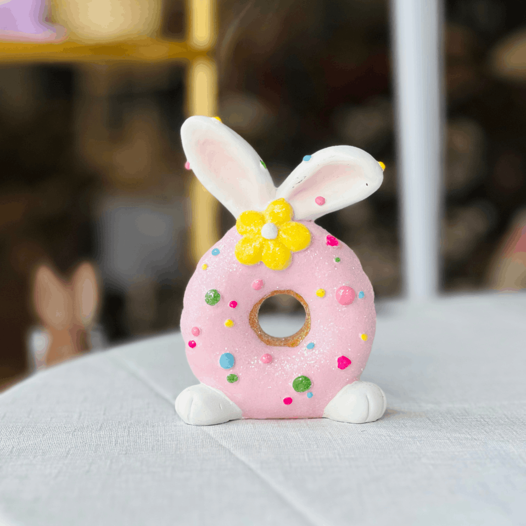 Donut Com Orelhas Rosa de Resina 9x4,5x13,8cm