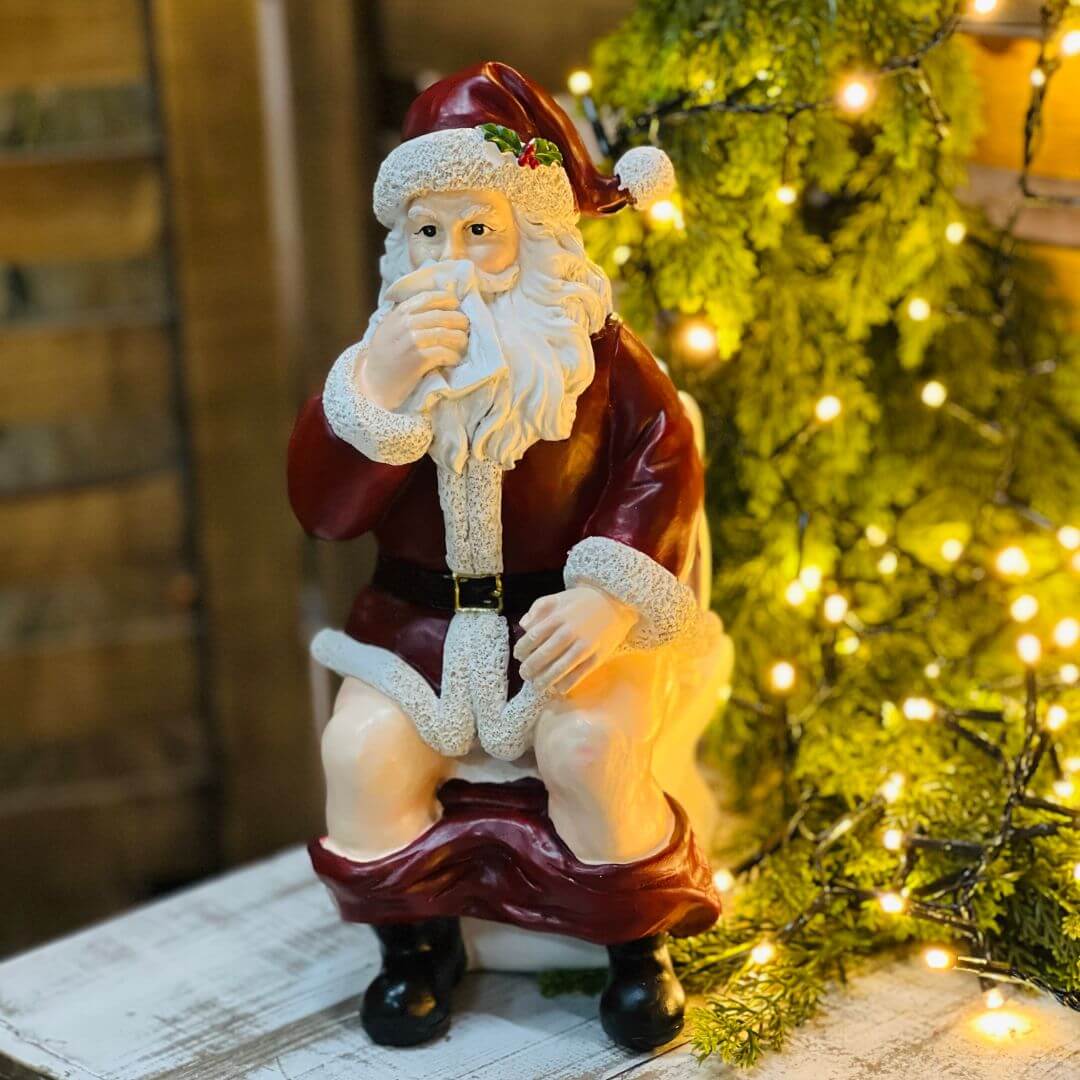 Noel Decorativo Sentado no Vaso Vermelho e Branco – 28cm